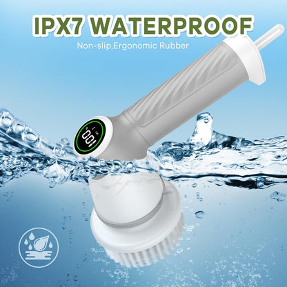 Electric Cleaning Brush 2 Speed, Spin Scrubber with Upgrade LED Display, Power Scrubber with 7 Replaceable Brush Heads,Bathroom Brush for Home,Floor,Kitchen,Bathtub,Stove,Car,Tile,Window