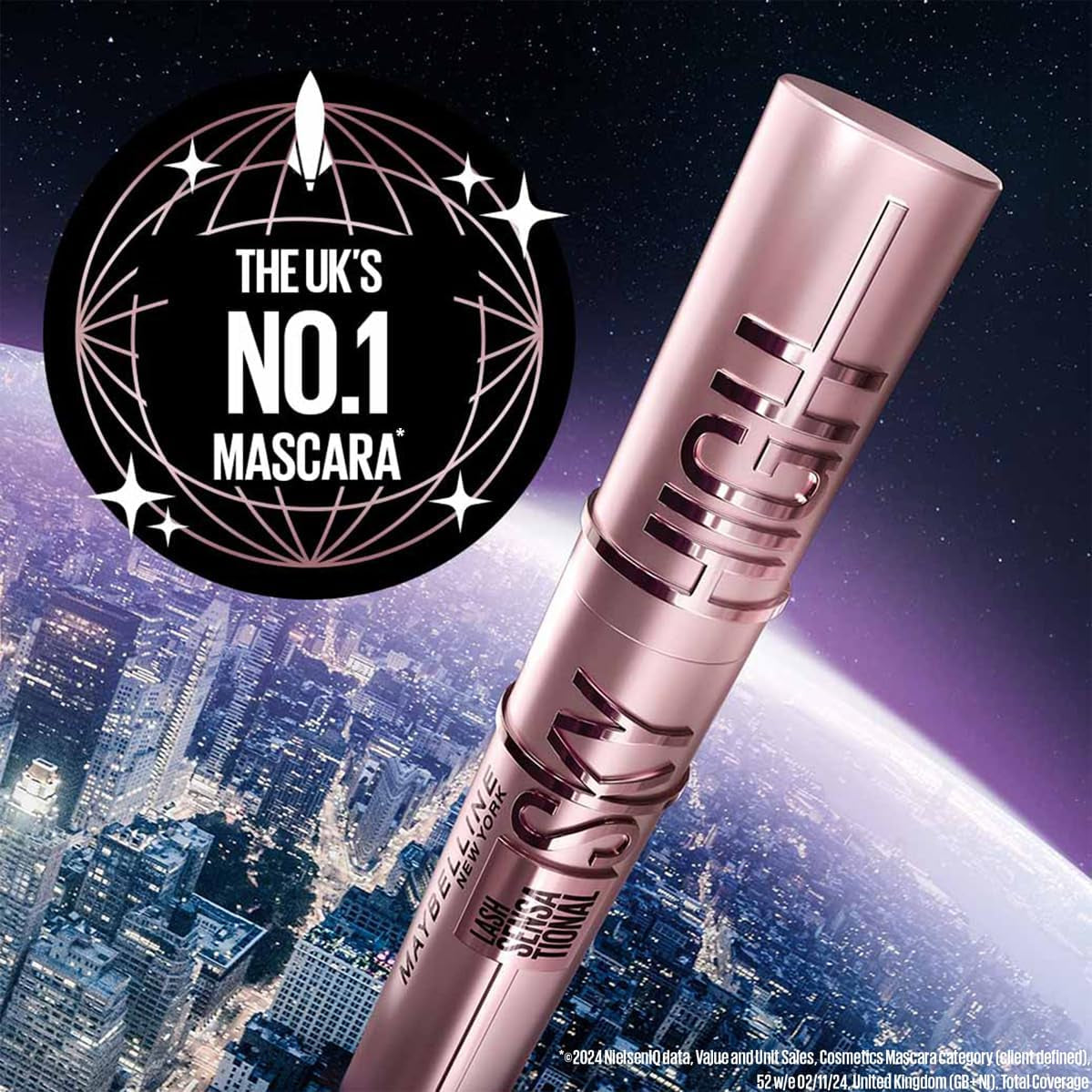 New York Lash Sensational Sky High Mascara, Volumising & Lengthening Mascara, Washable Flake-Free Formula Infused with Bamboo Extract & Fibres, 7 Ml, Shade: 01, Very Black