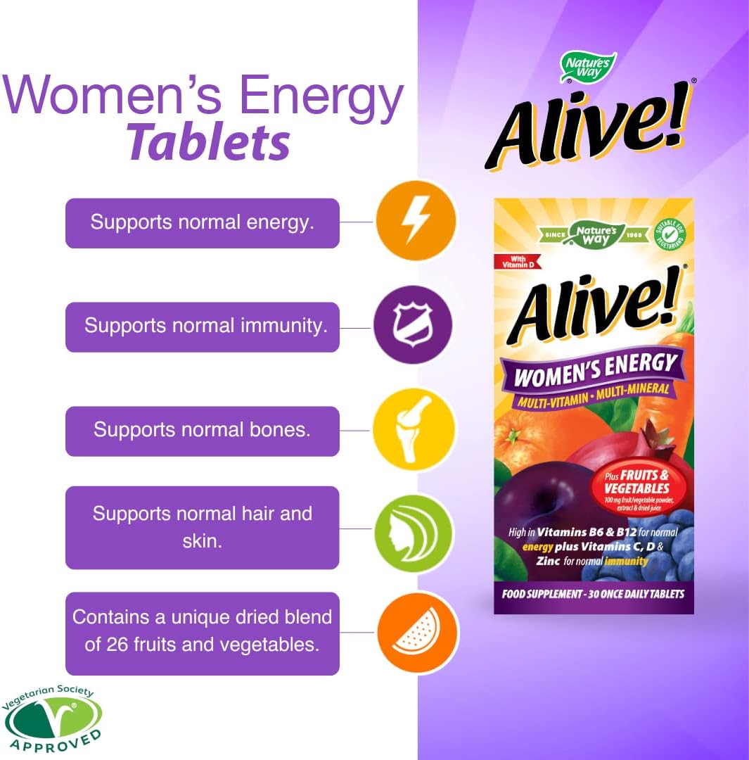 Women'S Energy Multi-Vitamin and Minerals, Specially Balanced for Women, Unique Dried Blend of 26 Fruits & Vegetables, Suitable for Vegetarians - 30 Tablets