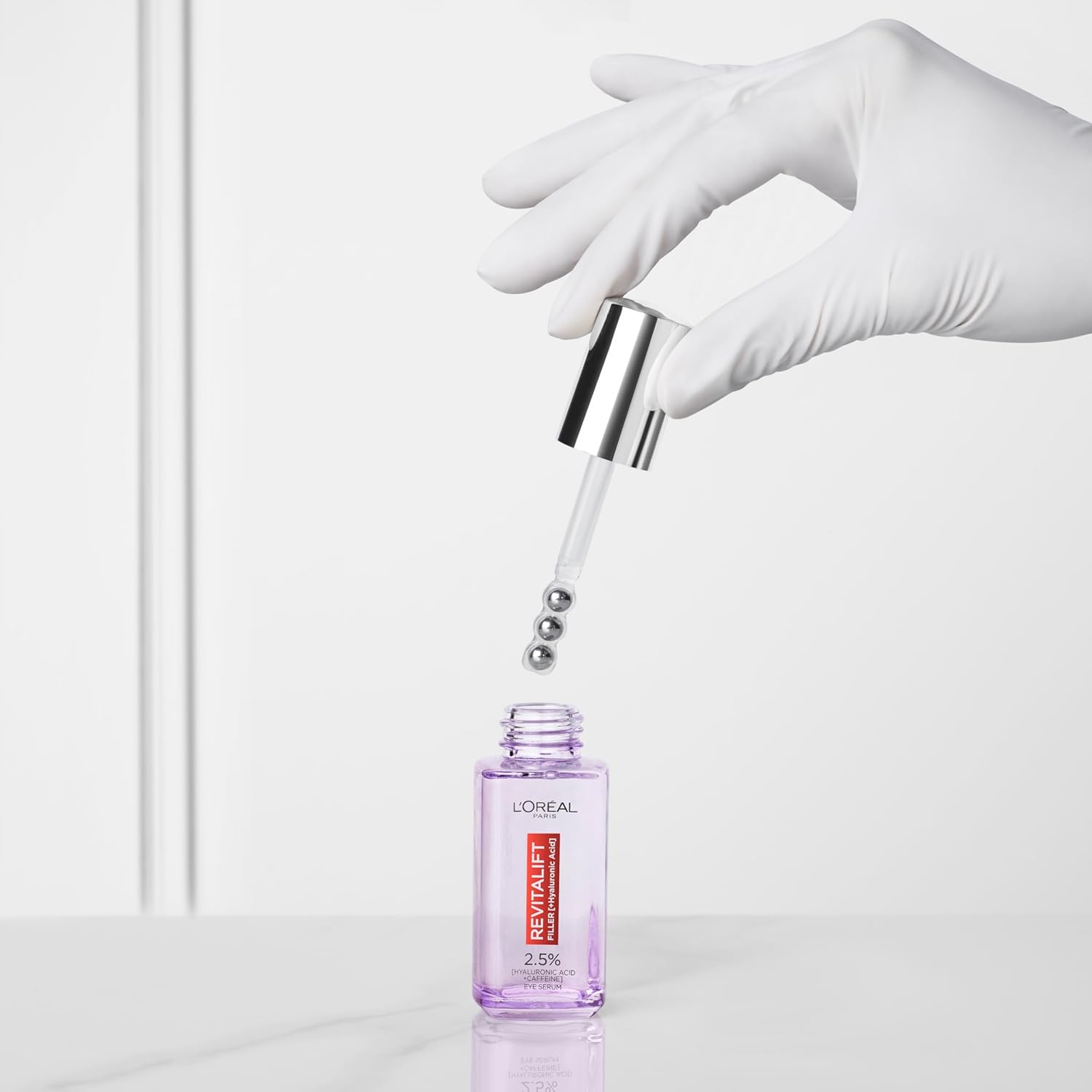 Paris 2.5% Hyaluronic Acid and Caffeine Eye Serum, Revitalift Filler, Replumps, Brightens and De-Puffs Eyes – 20Ml
