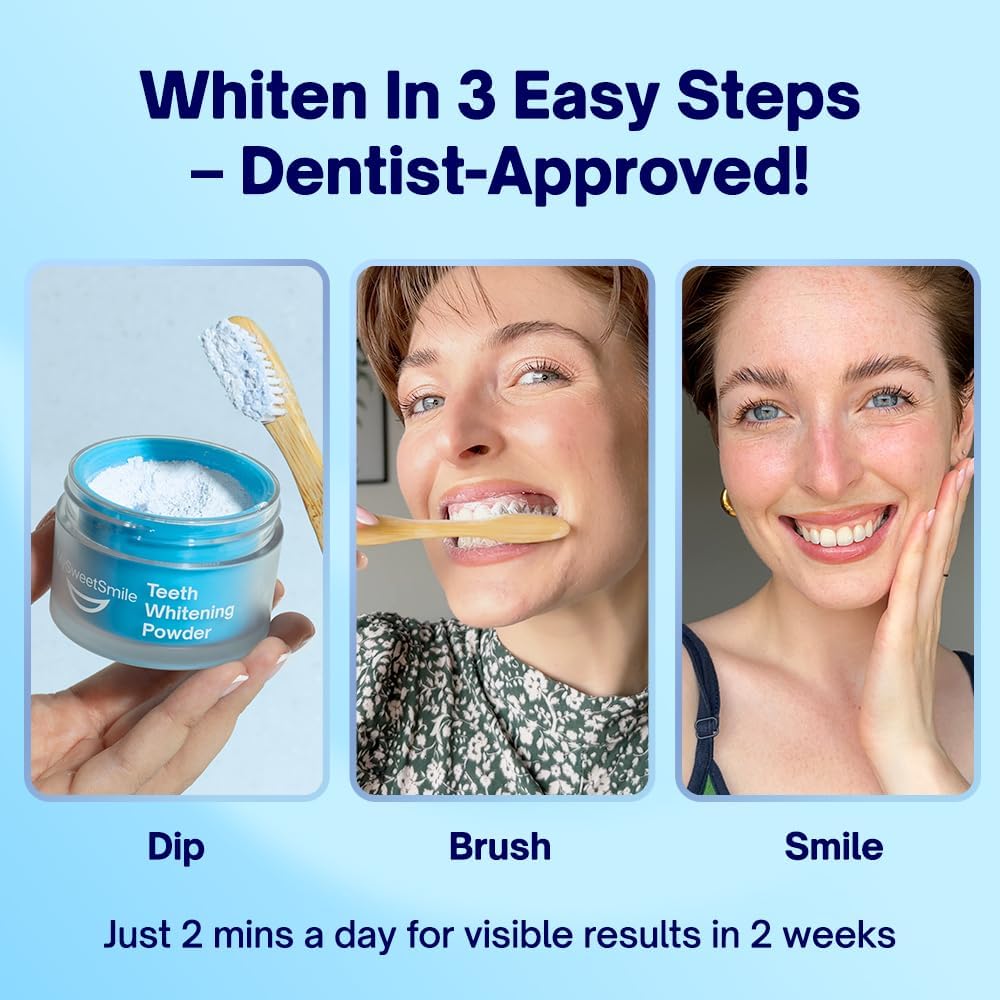 Dentist-Approved Teeth Whitening Powder - Indybest Award-Winner - Enamel-Safe & Sensitivity-Free - Cool Mint Flavour - Removes Years of Stains - 6 Month Teeth Whitener Supply