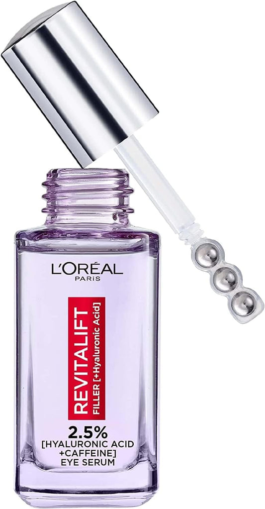 Paris 2.5% Hyaluronic Acid and Caffeine Eye Serum, Revitalift Filler, Replumps, Brightens and De-Puffs Eyes – 20Ml