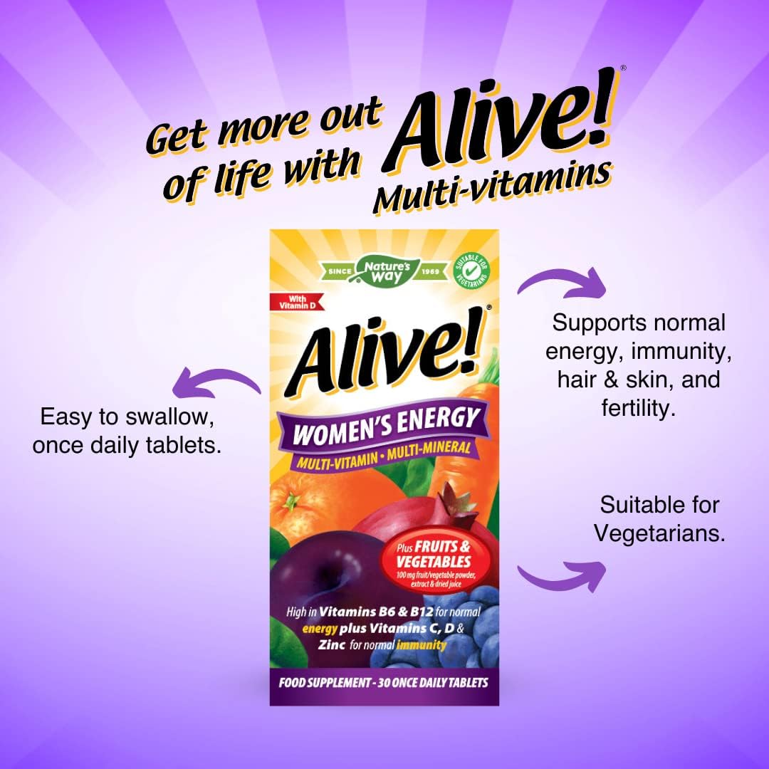 Women'S Energy Multi-Vitamin and Minerals, Specially Balanced for Women, Unique Dried Blend of 26 Fruits & Vegetables, Suitable for Vegetarians - 30 Tablets
