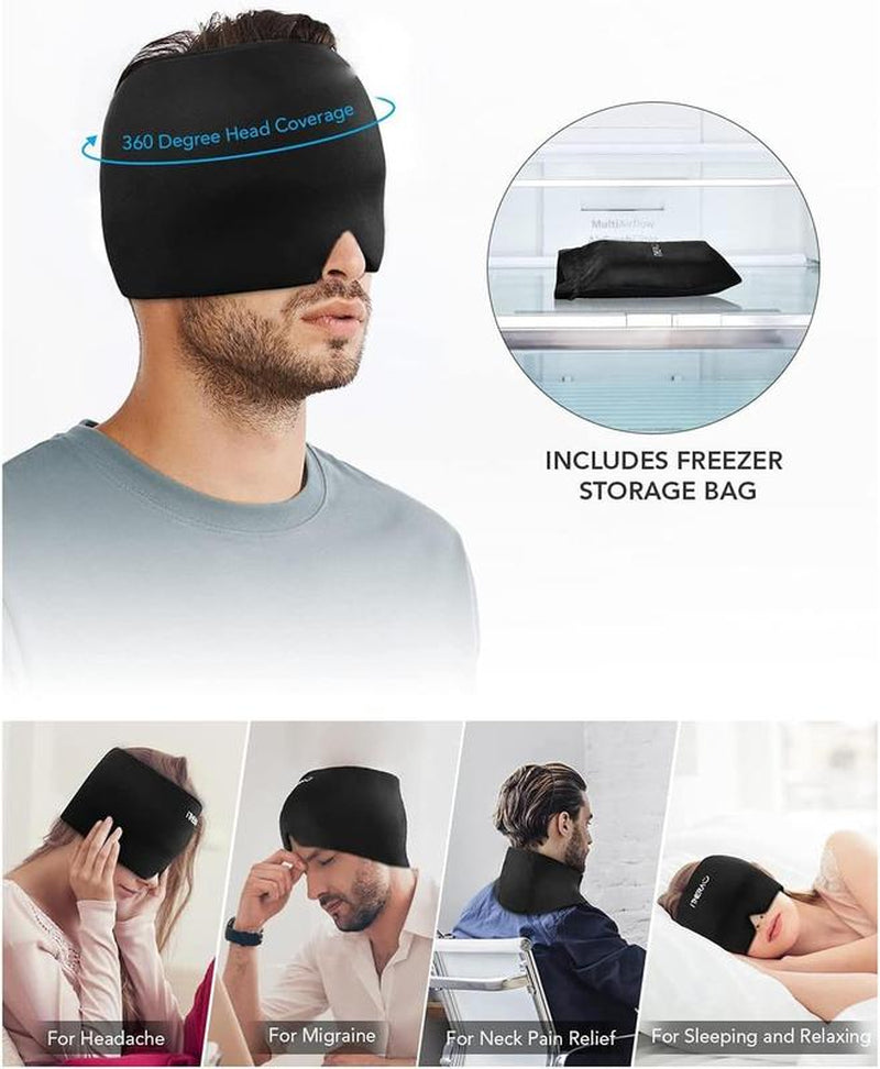 Migraine Headache Relief Cap, Gel Lce Head Wrap for Tension and Stress Relief.Suitable for Home Breaks, before Sleep, Office