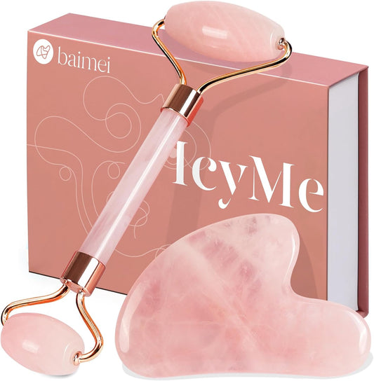 Gua Sha & Jade Roller,Guasha Tool Face, Self Care Gift for Women and Men, Massager for Face, Eyes, Neck Care, Skin Care Gifts - Rose Quartz