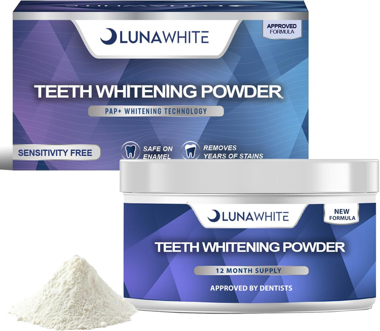 Teeth Whitening Powder - 12 Month Supply - Enamel Safe and Sensitivity Free - Natural Ingredients- Coconut Oil, Peppermint Oil, Xylitol, Baking Soda