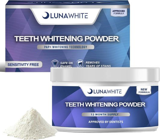 Teeth Whitening Powder - 12 Month Supply - Enamel Safe and Sensitivity Free - Natural Ingredients- Coconut Oil, Peppermint Oil, Xylitol, Baking Soda