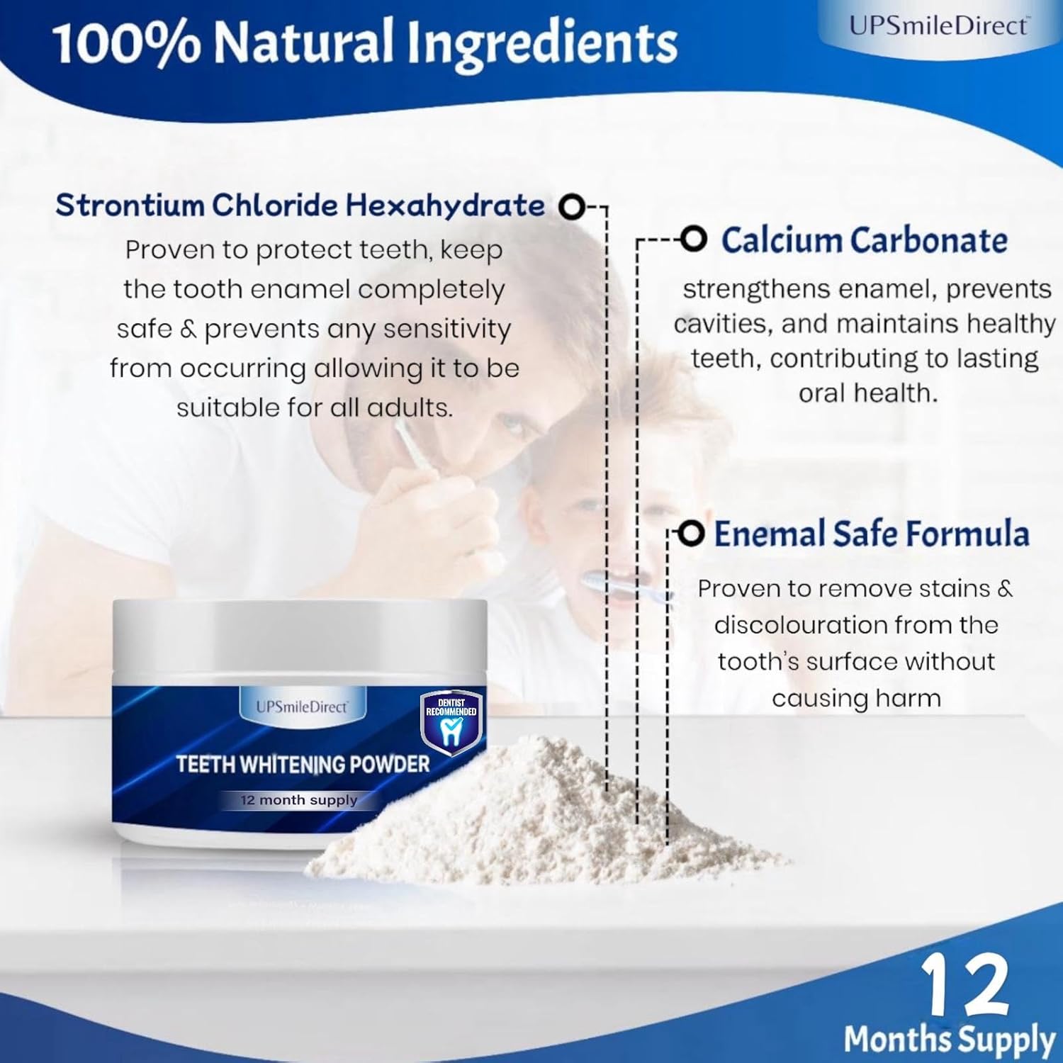 Teeth Whitening Powder - 1 Year Supply | Dentist Approved | Enamel-Safe & Sensitivity-Free | Cool Gel Mint Flavour | Removes Years of Stains