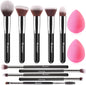 Diversity Make up Brushes 12Pcs Makeup Kit, Premium Synthetic Kabuki Foundation Face Powder Concealers Eyeshadow Blush Brushes Make up Brushes Set, with 2Pcs Blender Sponges (Black/Silver)