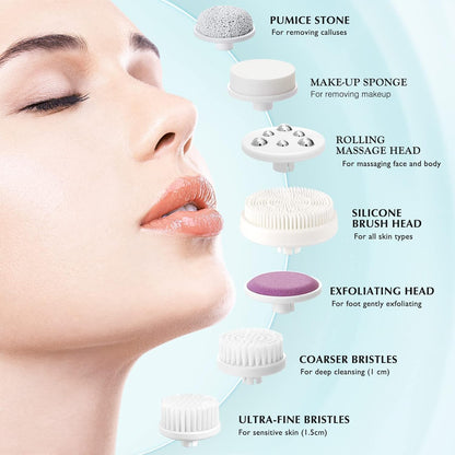 Facial Rotating Brush Face Cleansing: 7 in 1 Electric Exfoliator Rotating Cleanser Waterproof Gentle Exfoliating, Deep Face Scrubbing Skin Care Suitable for Most People Set