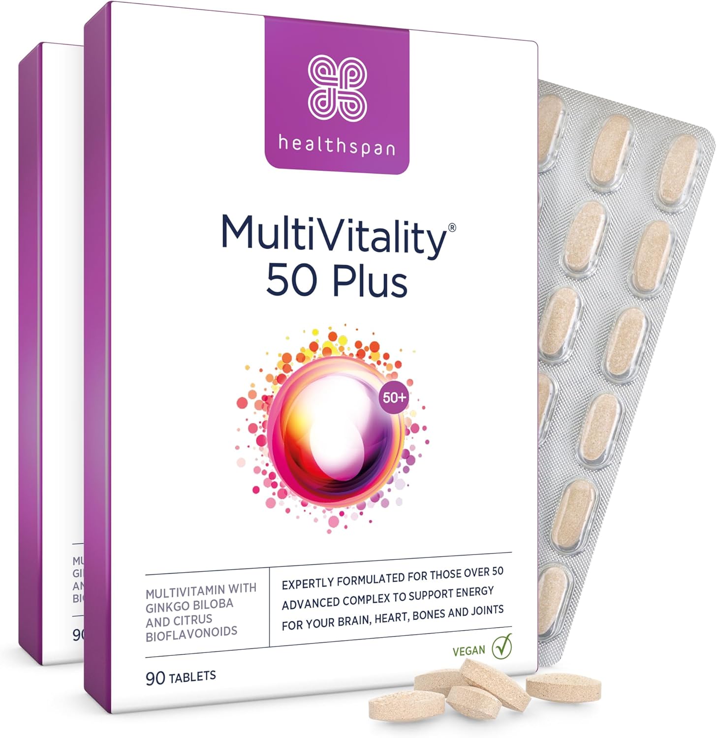 Multivitamin 50 plus | Advance Multivitamin for Over-50'S | Immune Health Support | 13 Vitamins & 12 Minerals | Ginkgo Biloba & Citrus Bioflavonoids | Vegetarian (180 Tablets)
