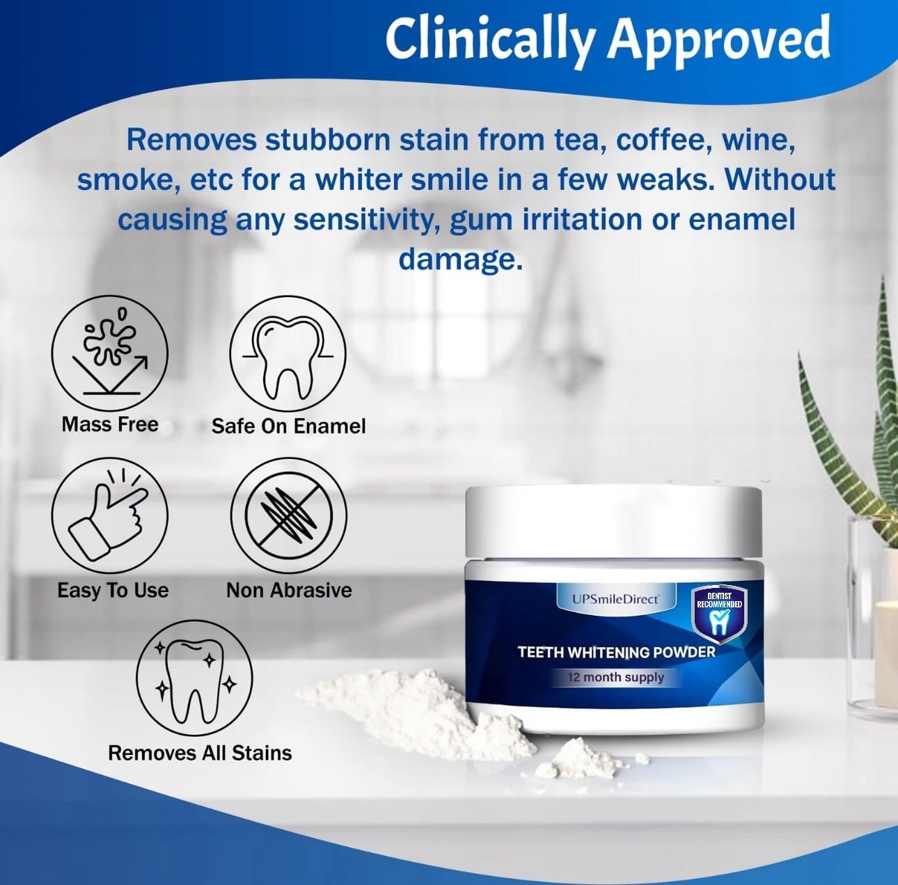 Teeth Whitening Powder - 1 Year Supply | Dentist Approved | Enamel-Safe & Sensitivity-Free | Cool Gel Mint Flavour | Removes Years of Stains