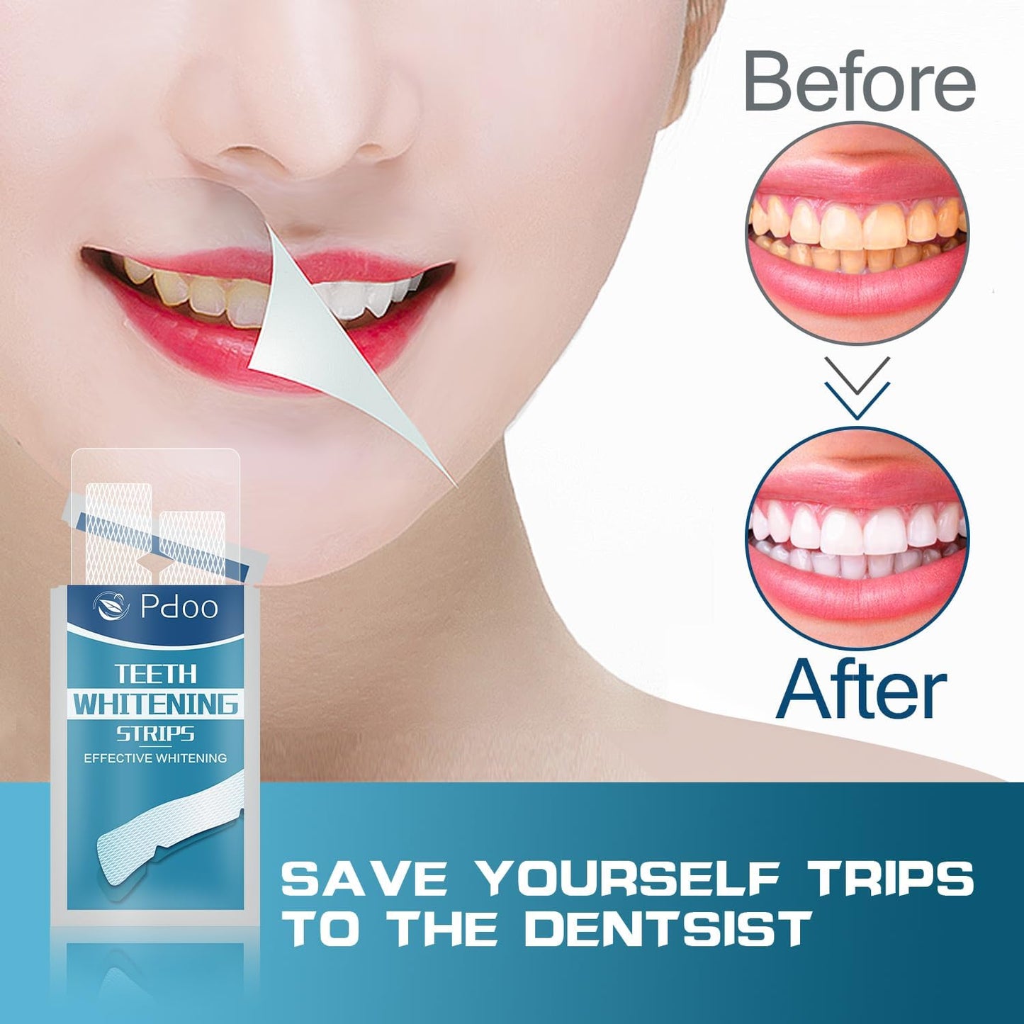 Teeth Whitening Strip - Whitening Strips for Sensitive People, Fast Remove Smoking, Coffee, Wine Stains, Teeth Brightening Kit Pack of 28 Non-Slip Strips