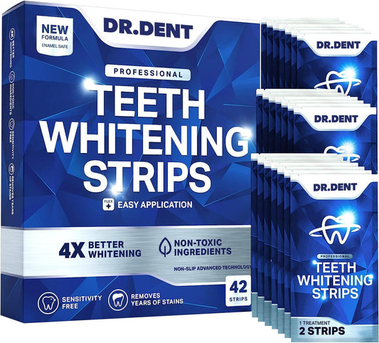DRDENT Professional Teeth Whitening Strips 21 Treatments - Safe for Enamel - Non Sensitive Teeth Whitening - Whitening without Any Harm - Pack of 42 Strips + Mouth Opener Included