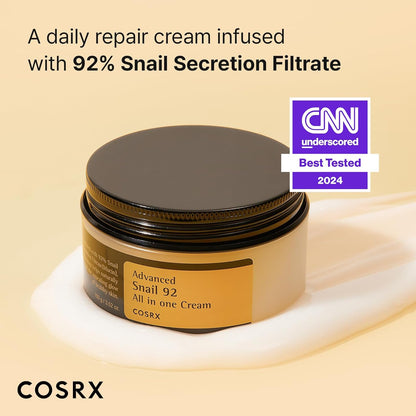 Advanced Snail 92 All in One Cream Korean Snail Mucin Face Cream & Gel Moisturiser for Dry Sensitive and anti Aging Skin, Daily Soothing and Moisturising Cream, Korean Skincare 100G