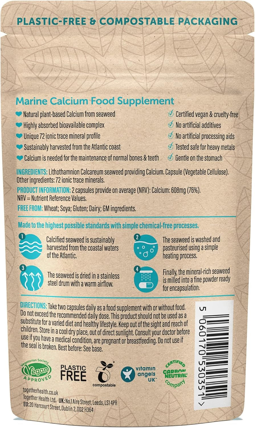 Calcium –  Health – Seaweed-Based Calcium – 72 Trace Minerals – Vegan Friendly – Made in the UK – 60 Vegecaps