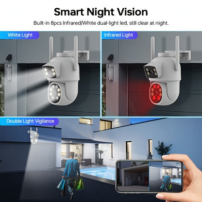 1/2/4pcs Dual Lens Wireless Security Camera - PTZ Outdoor Home Surveillance, 2.4G/5G WiFi, Color Night Vision, Auto Tracking, 360° View, Human Detection, 2-Way Talk,, Smart Phone App Control, Outdoor Security Camera | Dual L