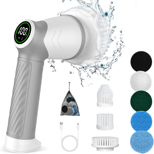 Electric Cleaning Brush 2 Speed, Spin Scrubber with Upgrade LED Display, Power Scrubber with 7 Replaceable Brush Heads,Bathroom Brush for Home,Floor,Kitchen,Bathtub,Stove,Car,Tile,Window