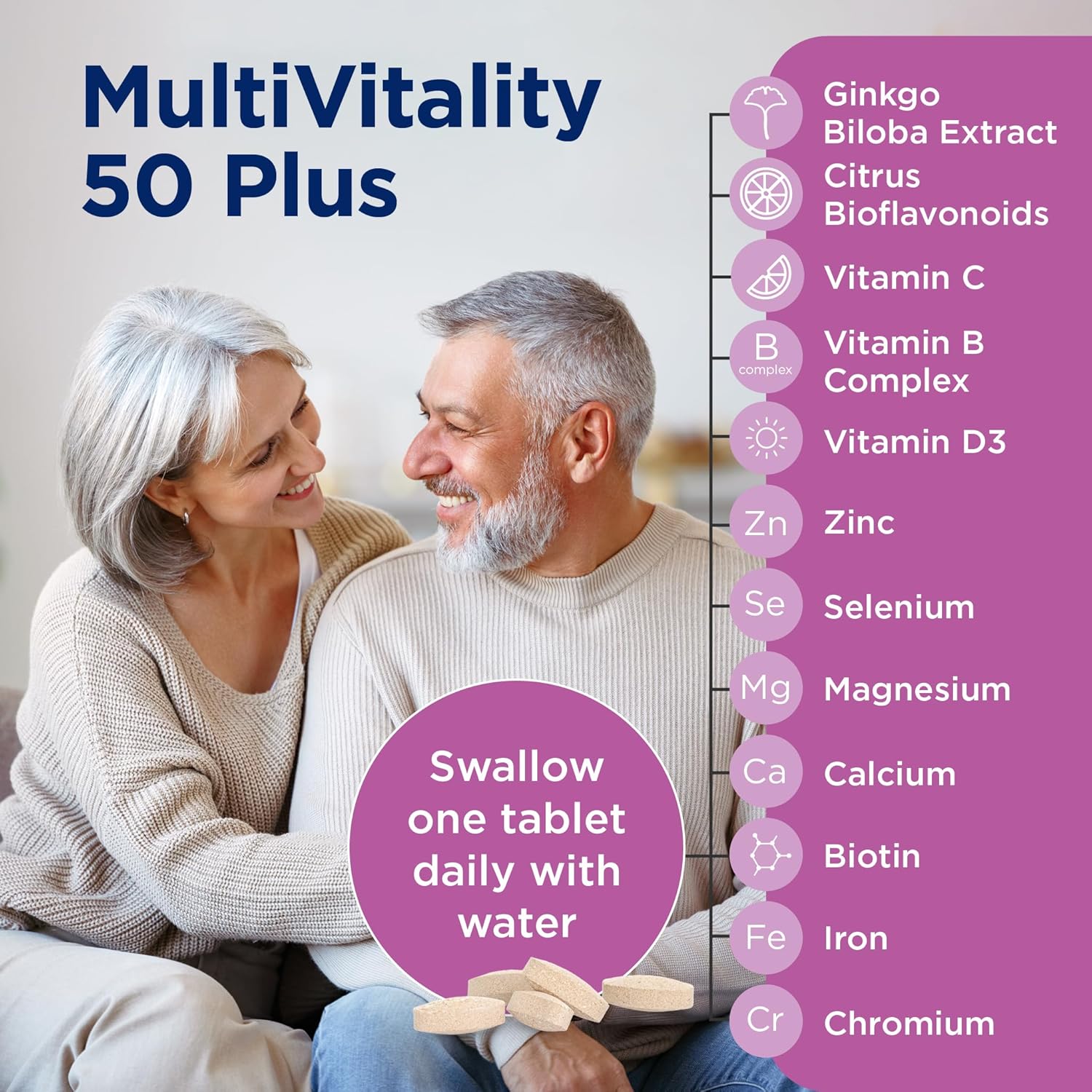 Multivitamin 50 plus | Advance Multivitamin for Over-50'S | Immune Health Support | 13 Vitamins & 12 Minerals | Ginkgo Biloba & Citrus Bioflavonoids | Vegetarian (180 Tablets)