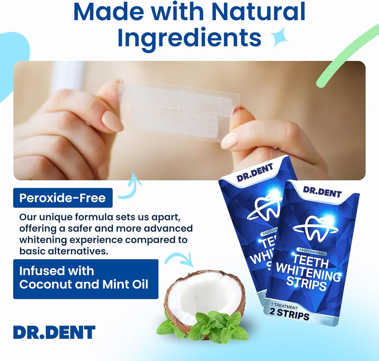 DRDENT Professional Teeth Whitening Strips 21 Treatments - Safe for Enamel - Non Sensitive Teeth Whitening - Whitening without Any Harm - Pack of 42 Strips + Mouth Opener Included