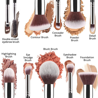 Diversity Make up Brushes 12Pcs Makeup Kit, Premium Synthetic Kabuki Foundation Face Powder Concealers Eyeshadow Blush Brushes Make up Brushes Set, with 2Pcs Blender Sponges (Black/Silver)