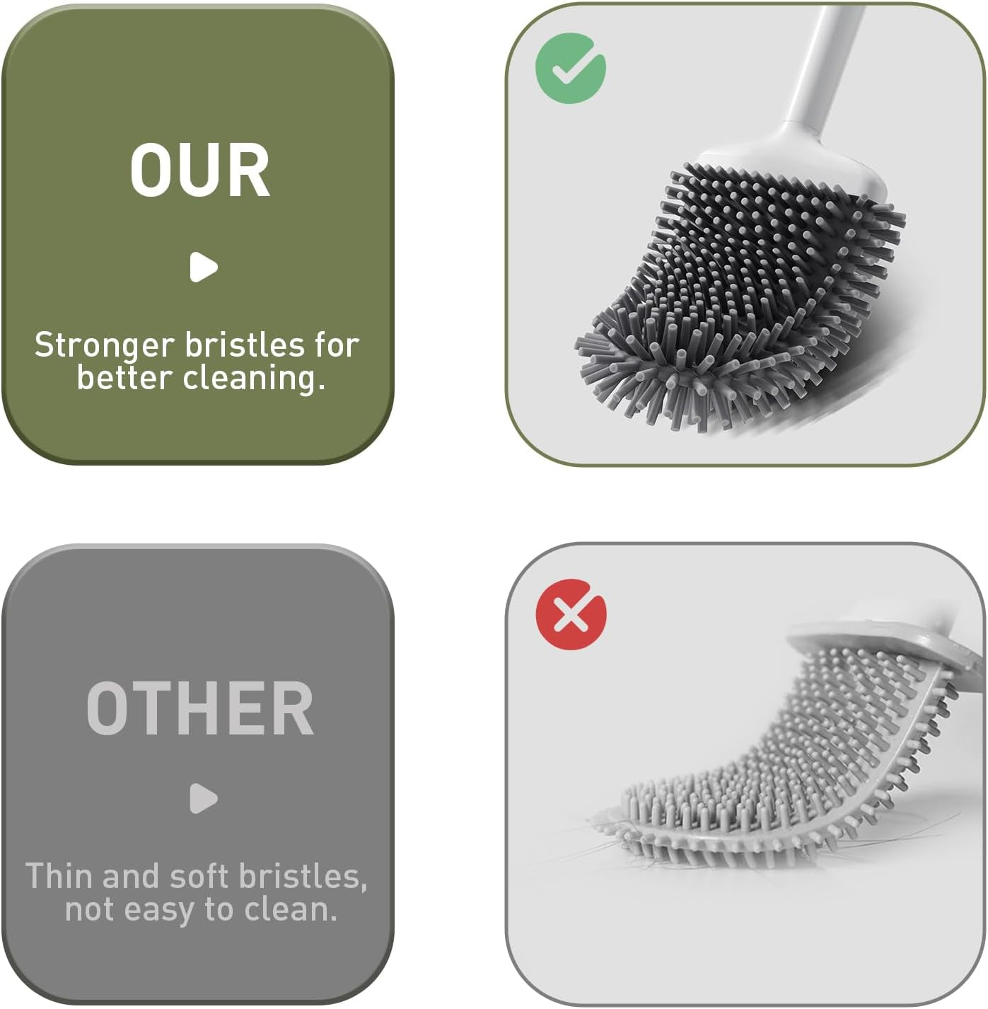 Silicone Toilet Brush: Flexible Head, Long Handle, Wall-Mounted, Quick-Drying Holder for Bathroom Clean (White)