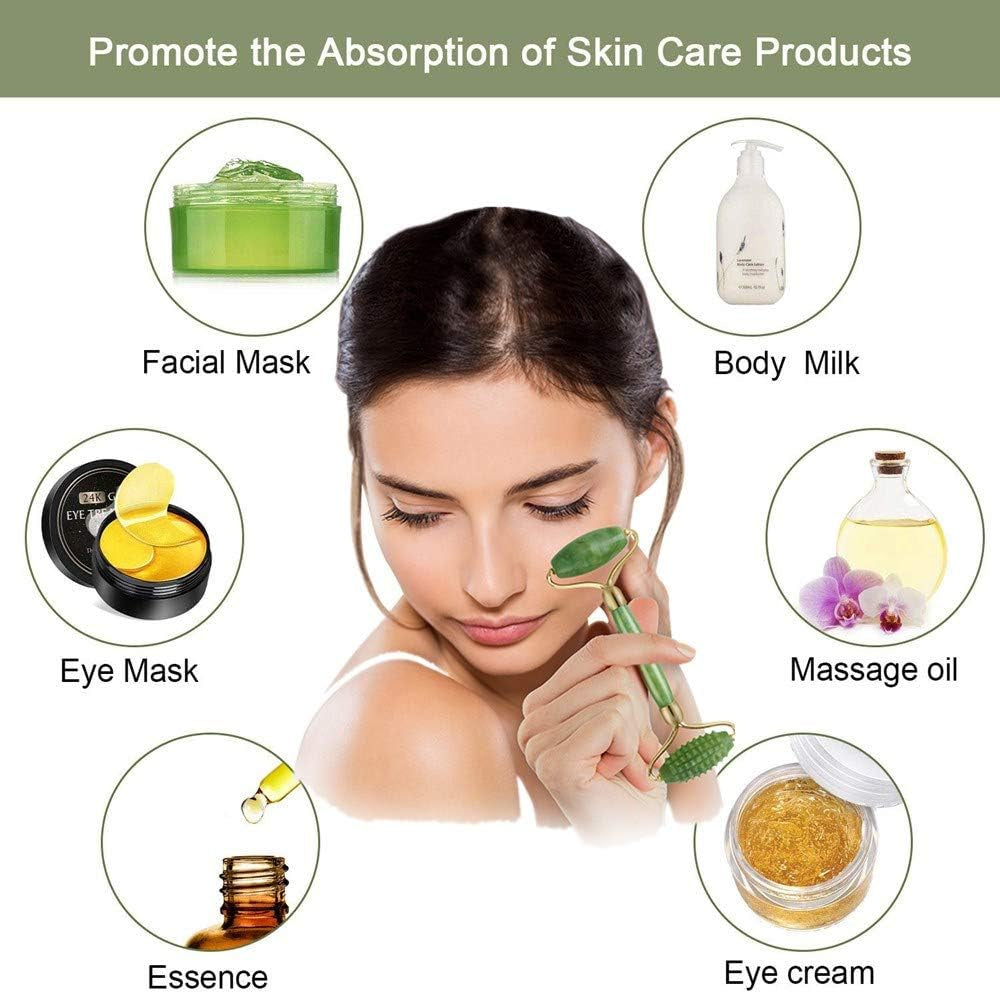 Gua Sha Jade Roller Set, Face Roller, Face Massager Jade Stone Facial Roller for Eye Puffiness Treatment, Skin Tightening, Rejuvenate Face & Neck (Green)