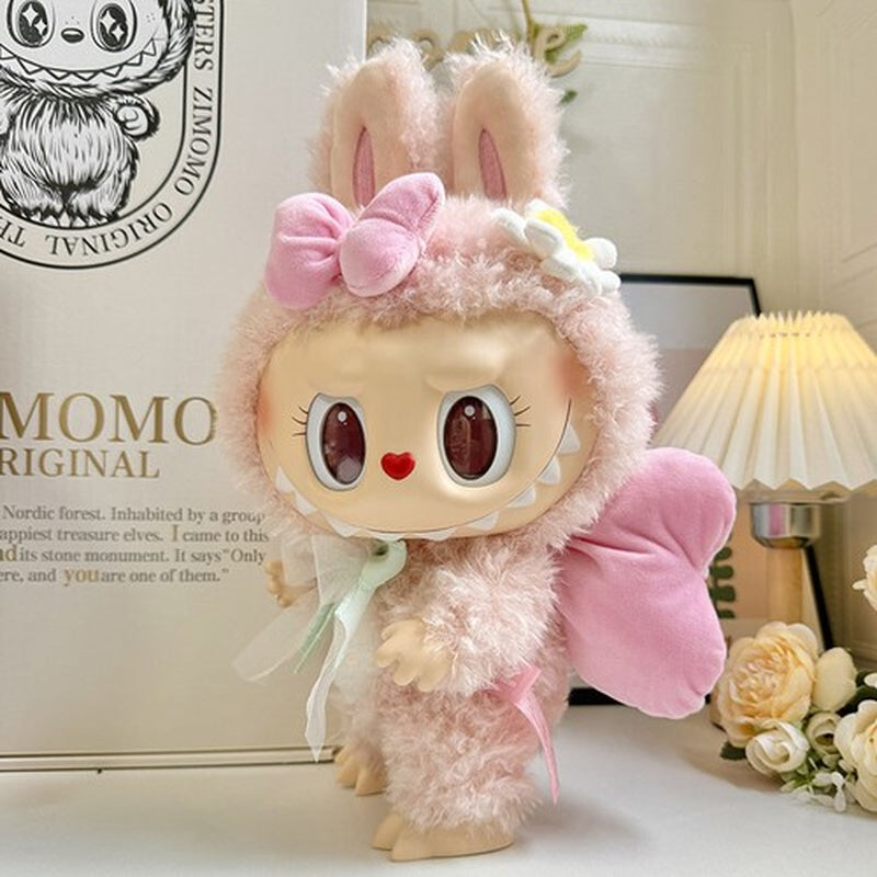 POP MART the Monsters Labubu 38CM Plush Doll Diy Big Pink Bow + Hair Clip No Toy