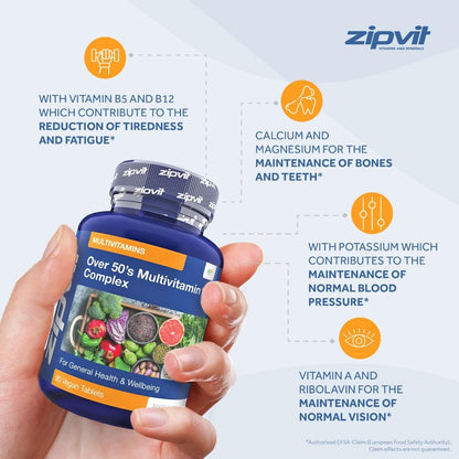 Multivitamin Advanced 50 plus Active Formula for Women & Men - 90 Vegan Tablets. Supports Bone Health and Your Immune System. UK Supplier. 3 Months Supply