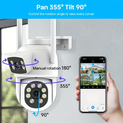 1/2/4pcs Dual Lens Wireless Security Camera - PTZ Outdoor Home Surveillance, 2.4G/5G WiFi, Color Night Vision, Auto Tracking, 360° View, Human Detection, 2-Way Talk,, Smart Phone App Control, Outdoor Security Camera | Dual L