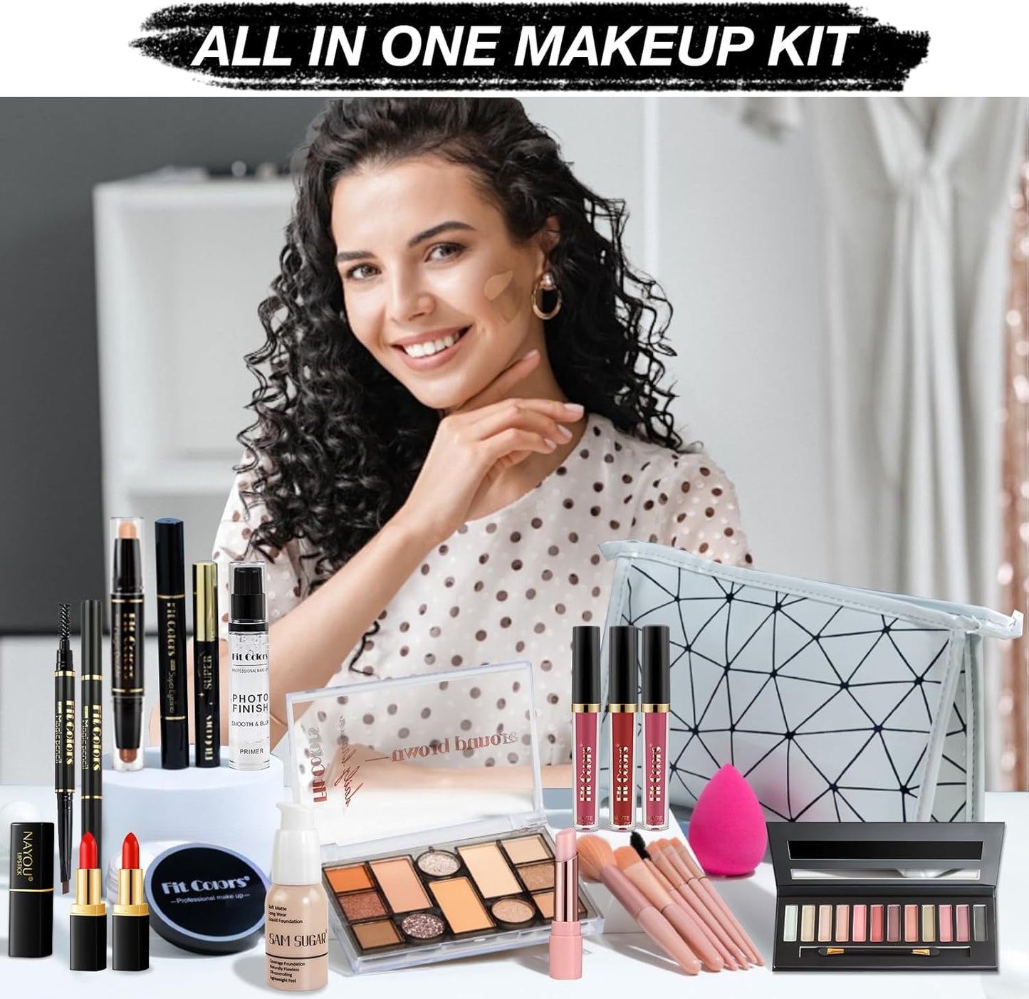 All in One Makeup Set, Cosmetic Make up Starter Kit with Storage Bag Portable Travel Make up Palette Eyeshadow Foundation Lip Gloss Makeup Gift Set for Teenage & Adults(Kit A001)