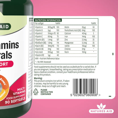 Multivitamins & Minerals with Iron – High Strength One-A-Day Multi-Vitamin Formula – Supports Energy, Immunity & Bone Health – Non-Gmo, Gluten-Free – 90 Easy-Swallow Softgel Capsules