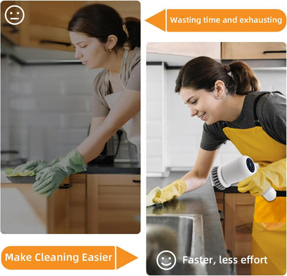Electric Spin Scrubber,Rechargeable Cordless Electric Cleaning Brush with 5 Replaceable Brush Heads,2 Speeds Led Display & IPX7 Waterproof for Kitchen Bathroom Window Wall Tile