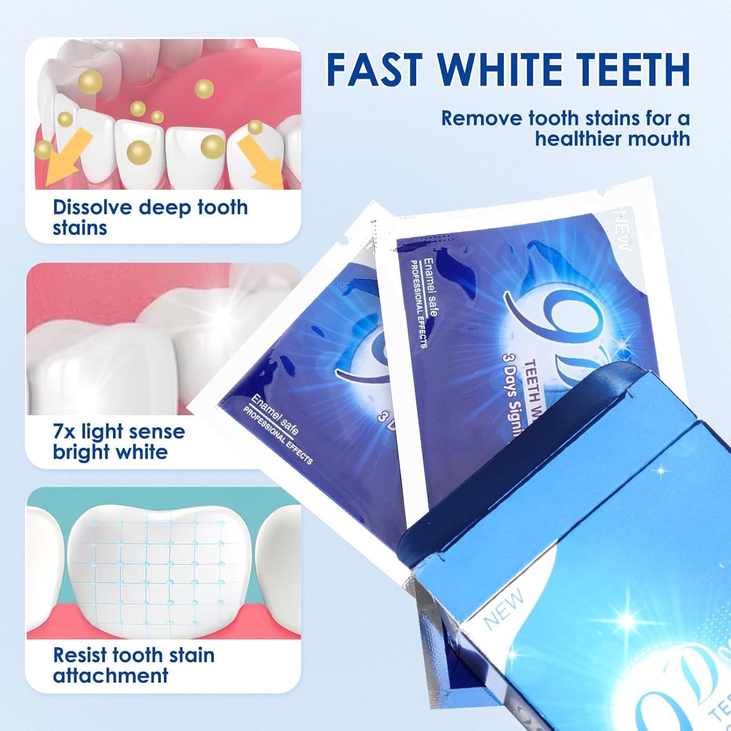 9D Teeth Whitening Strips, 28Pcs Premium Safe Non Sensitive Tooth Whitening Kits, 14 Set Peroxide Free Reduced Sensitivity Effective Mild Teeth Whitening Strips for Removing Coffee Smoking Tea Stains
