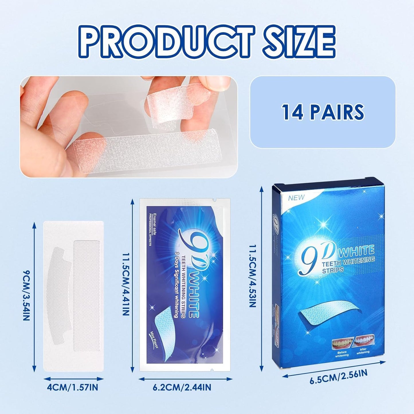 9D Teeth Whitening Strips, 28Pcs Premium Safe Non Sensitive Tooth Whitening Kits, 14 Set Peroxide Free Reduced Sensitivity Effective Mild Teeth Whitening Strips for Removing Coffee Smoking Tea Stains