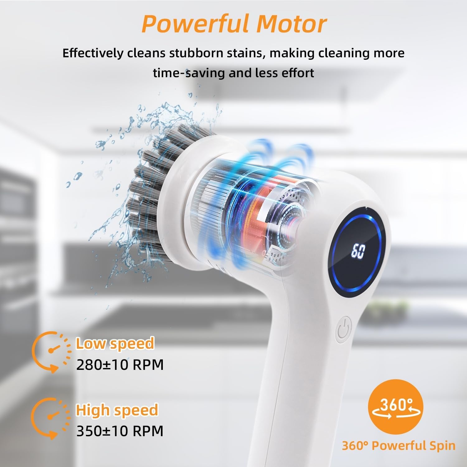 Electric Spin Scrubber,Rechargeable Cordless Electric Cleaning Brush with 5 Replaceable Brush Heads,2 Speeds Led Display & IPX7 Waterproof for Kitchen Bathroom Window Wall Tile