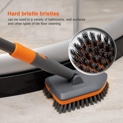 CLEANHOME Shower Scrubber,4-In-1 Scrubbing Brush with Long Handle(132 Cm), 3 Different Fibre Cleaning Pad,Suitable for Cleaning Bathtubs, Floor Tile Gaps, and Glass Mirrors.1