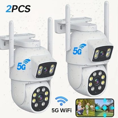 1/2/4pcs Dual Lens Wireless Security Camera - PTZ Outdoor Home Surveillance, 2.4G/5G WiFi, Color Night Vision, Auto Tracking, 360° View, Human Detection, 2-Way Talk,, Smart Phone App Control, Outdoor Security Camera | Dual L