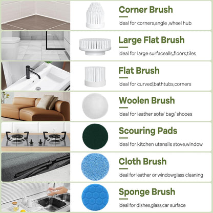 Electric Cleaning Brush 2 Speed, Spin Scrubber with Upgrade LED Display, Power Scrubber with 7 Replaceable Brush Heads,Bathroom Brush for Home,Floor,Kitchen,Bathtub,Stove,Car,Tile,Window