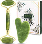 Gua Sha Jade Roller Set, Face Roller, Face Massager Jade Stone Facial Roller for Eye Puffiness Treatment, Skin Tightening, Rejuvenate Face & Neck (Green)