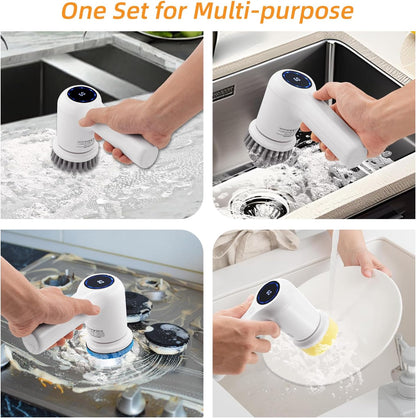 Electric Spin Scrubber,Rechargeable Cordless Electric Cleaning Brush with 5 Replaceable Brush Heads,2 Speeds Led Display & IPX7 Waterproof for Kitchen Bathroom Window Wall Tile