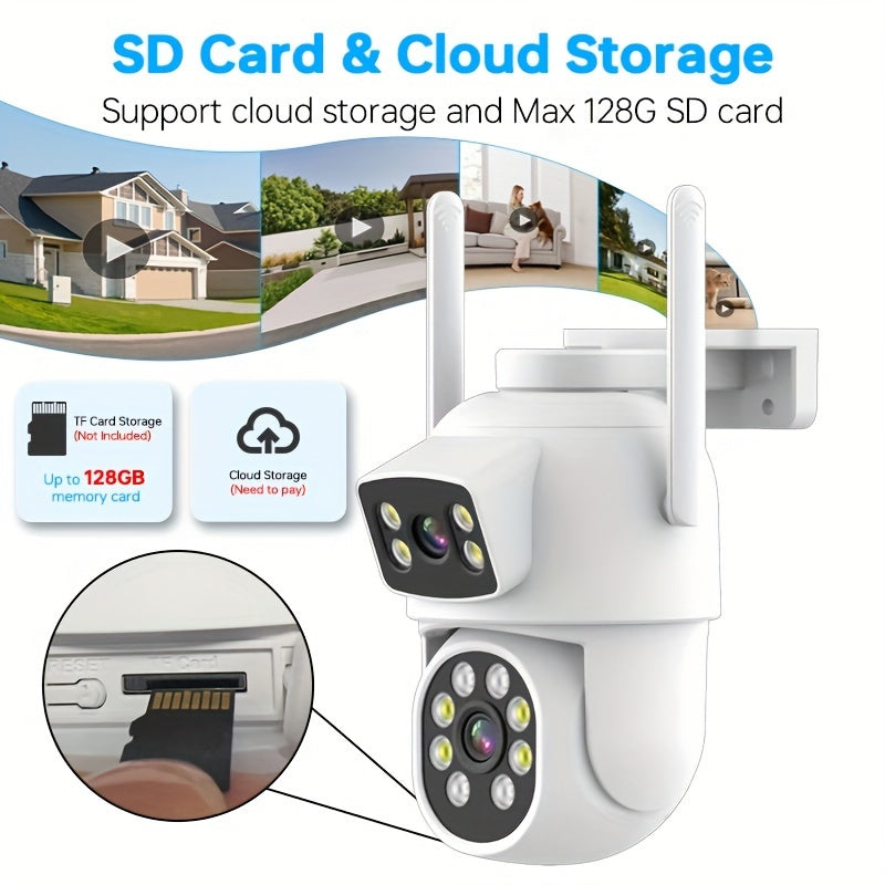 1/2/4pcs Dual Lens Wireless Security Camera - PTZ Outdoor Home Surveillance, 2.4G/5G WiFi, Color Night Vision, Auto Tracking, 360° View, Human Detection, 2-Way Talk,, Smart Phone App Control, Outdoor Security Camera | Dual L