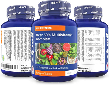 Multivitamin Advanced 50 plus Active Formula for Women & Men - 90 Vegan Tablets. Supports Bone Health and Your Immune System. UK Supplier. 3 Months Supply
