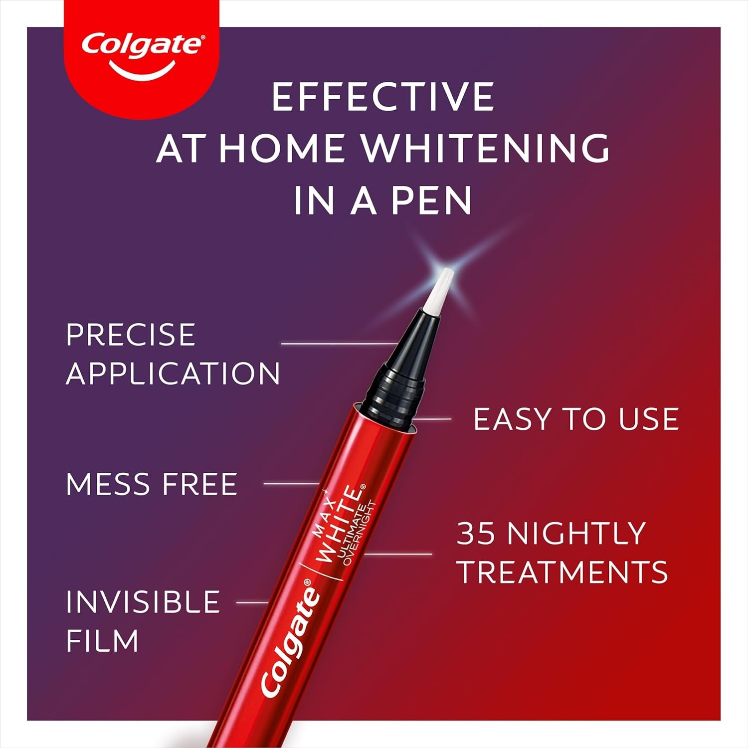 Max White Ultimate Overnight Teeth Whitening Pen, Reverses 15 Years of Stains* 2.5Ml, 1 Pack, 35 Nightly Treatments
