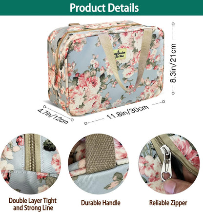 Full Size Toiletry Bag Hand-Held Large Cosmetic Bag Travel Makeup Bag Portable Large Wash Bag Waterproof Toiletry Kit Organizer for Women & Girl (Blue Rose)