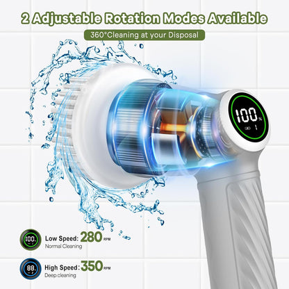 Electric Cleaning Brush 2 Speed, Spin Scrubber with Upgrade LED Display, Power Scrubber with 7 Replaceable Brush Heads,Bathroom Brush for Home,Floor,Kitchen,Bathtub,Stove,Car,Tile,Window