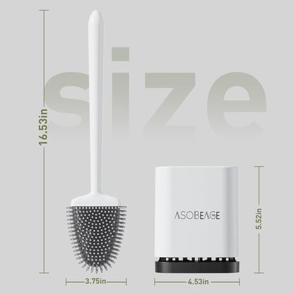 Silicone Toilet Brush: Flexible Head, Long Handle, Wall-Mounted, Quick-Drying Holder for Bathroom Clean (White)