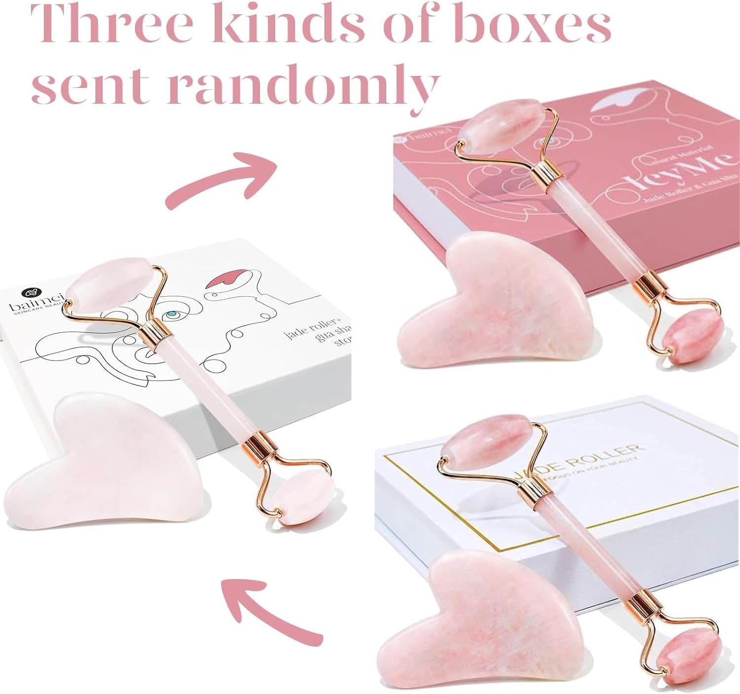 Gua Sha & Jade Roller,Guasha Tool Face, Self Care Gift for Women and Men, Massager for Face, Eyes, Neck Care, Skin Care Gifts - Rose Quartz