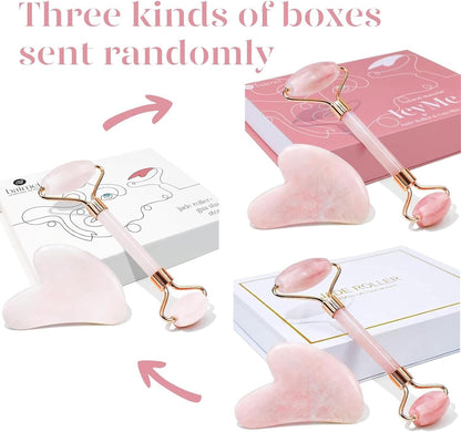 Gua Sha & Jade Roller,Guasha Tool Face, Self Care Gift for Women and Men, Massager for Face, Eyes, Neck Care, Skin Care Gifts - Rose Quartz
