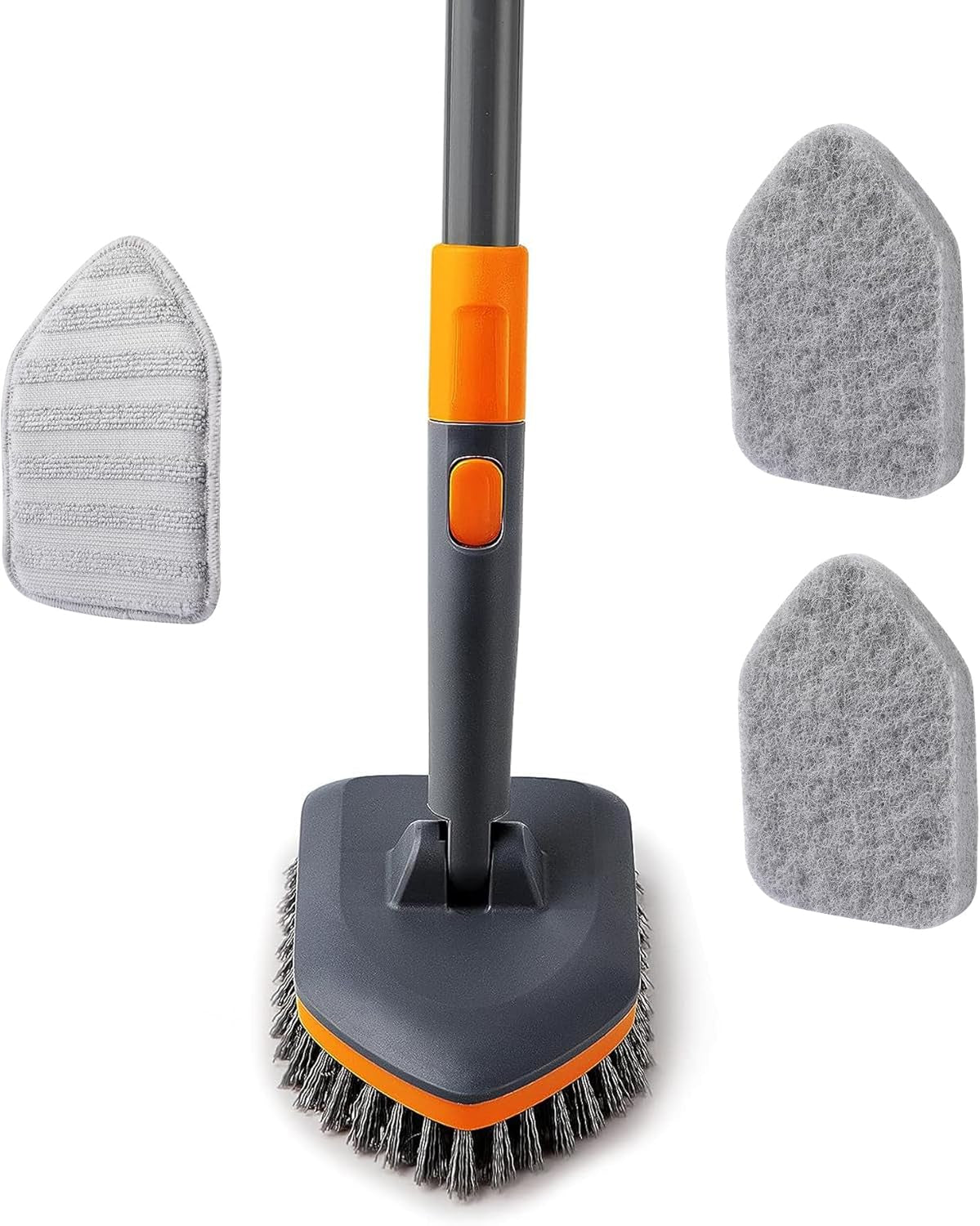 CLEANHOME Shower Scrubber,4-In-1 Scrubbing Brush with Long Handle(132 Cm), 3 Different Fibre Cleaning Pad,Suitable for Cleaning Bathtubs, Floor Tile Gaps, and Glass Mirrors.1